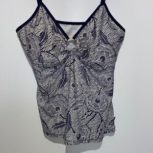 Nautica Womens Tankini Swimming Top Sleeveless V Neckline Floral Blue Size 18